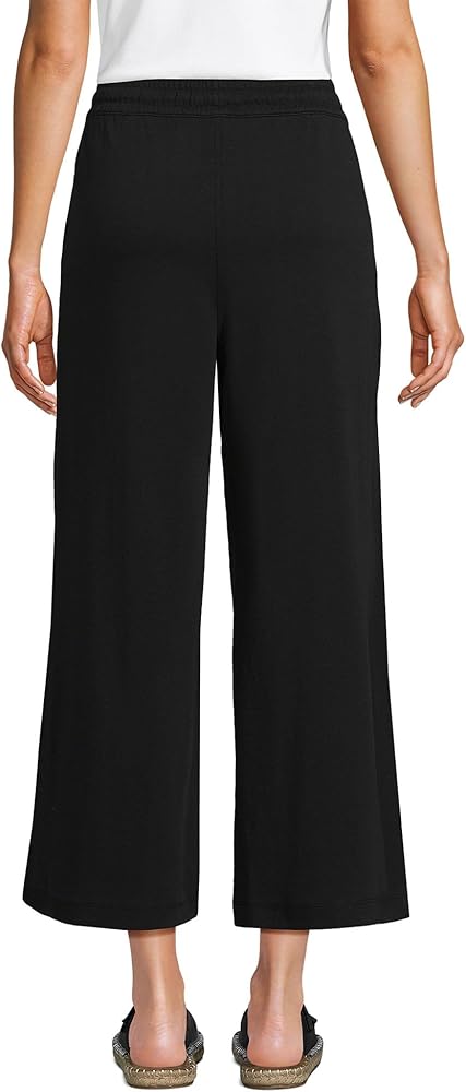 Lands' End Women's Petite Sport Knit Elastic Waist Wide Leg Crop